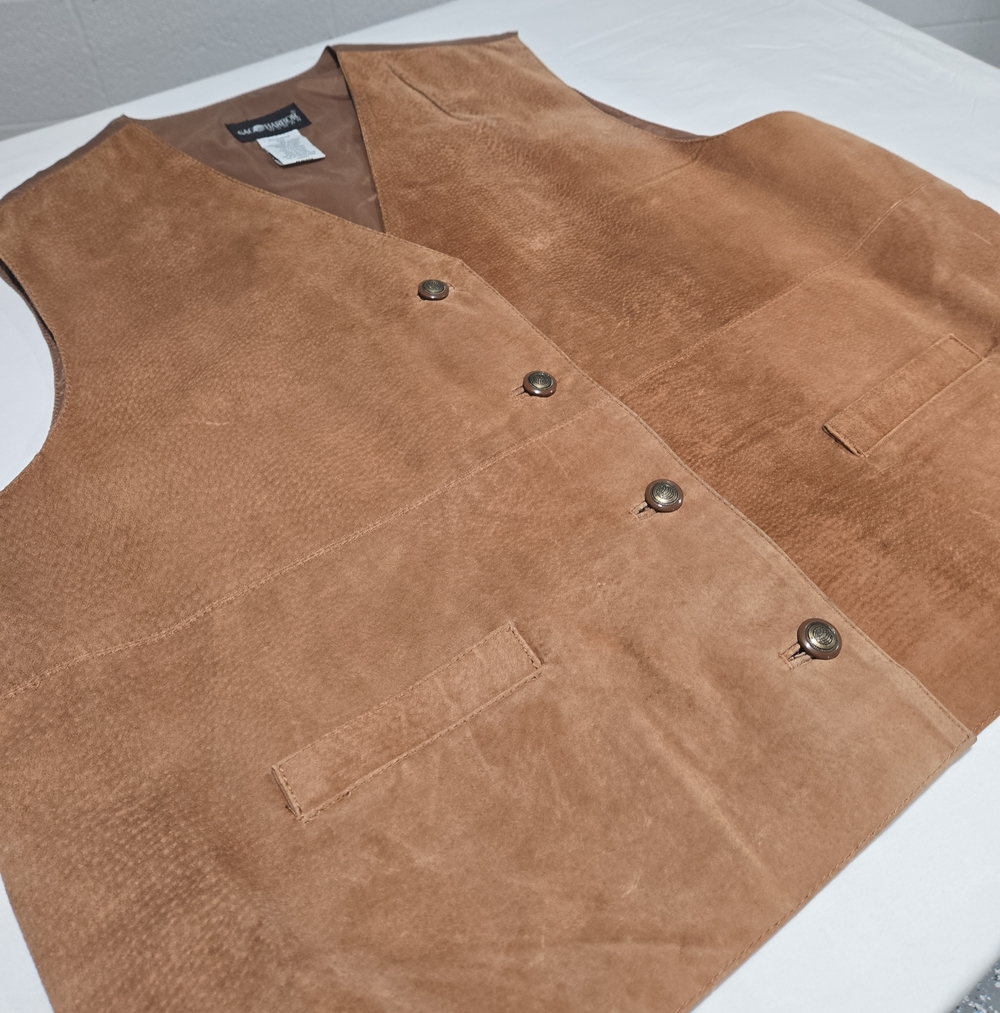 Vintage 90s Suede Leather Womens Western Boho Vest Festival Cabincore 2x - Picture 1 of 5